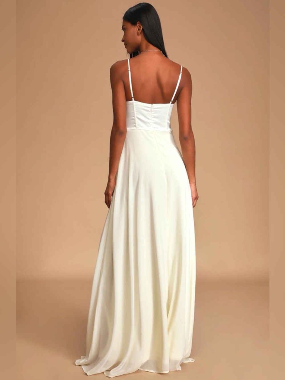 NWT Lulu’s Best Part Of Me Cream Satin Bustier Maxi Dress gown weddding prom L - Picture 5 of 14